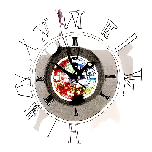 melting clock black ans  tattoo design idea