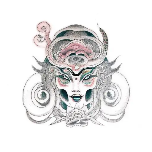 face women snake circling taurus tattoo design idea