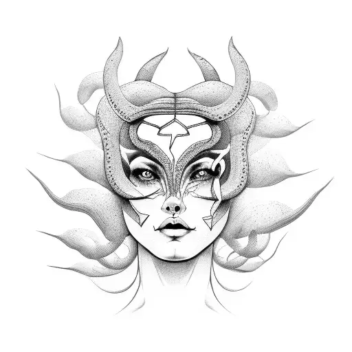 face women snake and taurus tattoo design idea