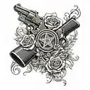 sons of anarchy symbol with roses growing around and also with guns  tattoo design idea
