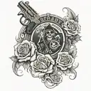 sons of anarchy symbol with roses growing around and also with guns  tattoo design idea