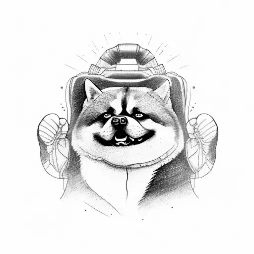 A detailed sketch of an American Akita wearing boxing gloves and standing in a fighting stance tattoo design idea