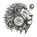 Clock and lion tattoo design idea