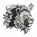 Clock and lion tattoo design idea