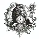 Clock and lion tattoo design idea