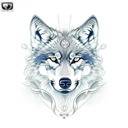 Wolf with shaka of virgo tattoo design idea