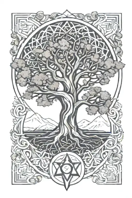 geometric tree of life white oak tattoo design idea