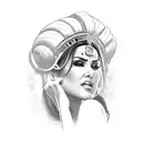 a side view of sunny Leone with a throne on head like a queen with text showing queen sunny leone  tattoo design idea