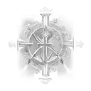 3 Crosses (each say God first in 3 different langauages, the text wraps around the crosses, arabic, turkish, english  tattoo design idea