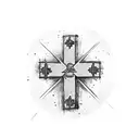 3 Crosses (each say God first in 3 different langauages, the text wraps around the crosses, arabic, turkish, english  tattoo design idea