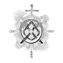 3 Crosses (each say God first in 3 different langauages, the text wraps around the crosses, arabic, turkish, english  tattoo design idea