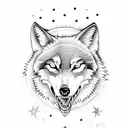 A sketch-style tattoo of a wolf howling at the moon, with anxiety-related symbols incorporated in the background tattoo design idea