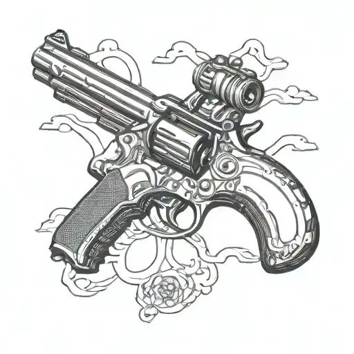 Combine a vintage car and a gun in a blackwork tattoo to represent your dominance and influence in the underworld tattoo design idea