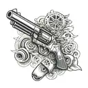 Combine a vintage car and a gun in a blackwork tattoo to represent your dominance and influence in the underworld tattoo design idea
