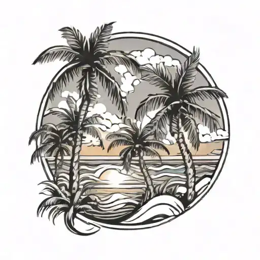 palm trees and ocean sunset beach tattoo design idea