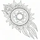 Create a black and white bohemian and wiccan style tattoo for the hand tattoo design idea