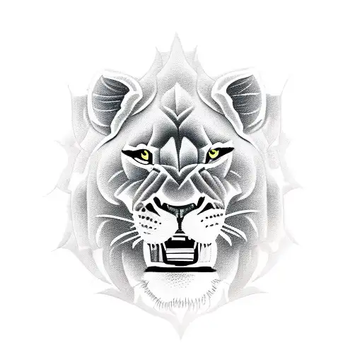 A fierce lioness running with a football in her mouth tattoo design idea