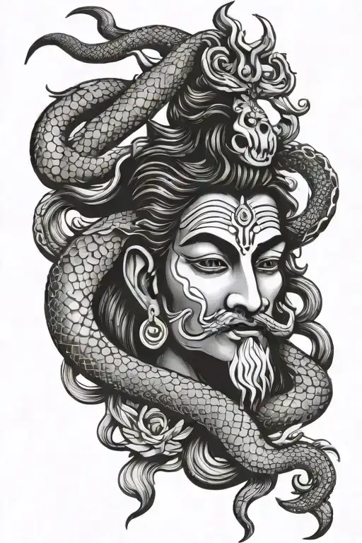 shiva with trishul and snake tattoo design idea