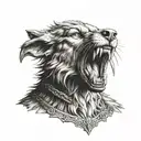 Norse god Tyr with hand in wolf's mouth open tattoo design idea