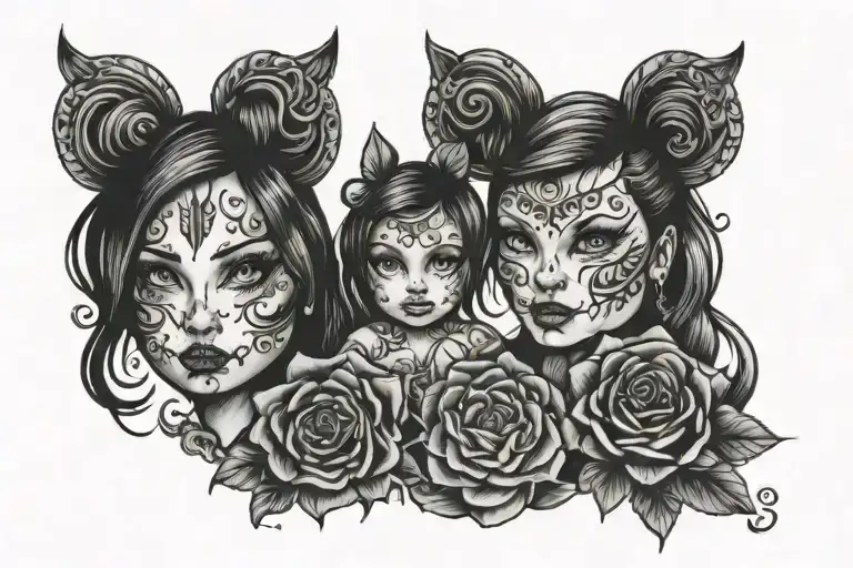 mom, son and daughter tattoo design idea