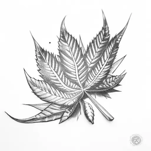 hemp leaf with mushrooms tattoo design idea