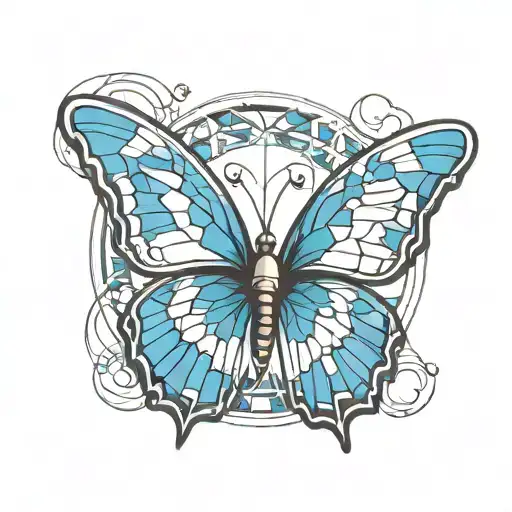 Medal with a blue butterfly inside. Let the design be Roman in style and as simple as possible tattoo design idea