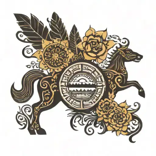 Silhouette of the Mexican country and the Aztec culture filling tattoo design idea