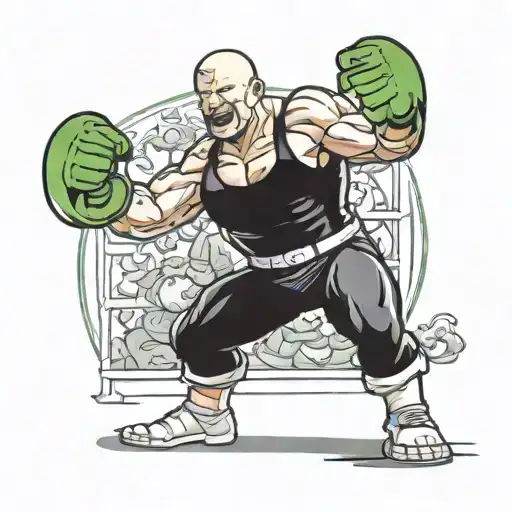 Steve Austin wrestling with a Marvel superhero in a ring surrounded by Piranha plants tattoo design idea