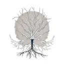 A skeletal tree with roots shaped like neurons tattoo design idea