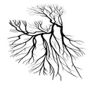 A skeletal tree with roots shaped like neurons tattoo design idea