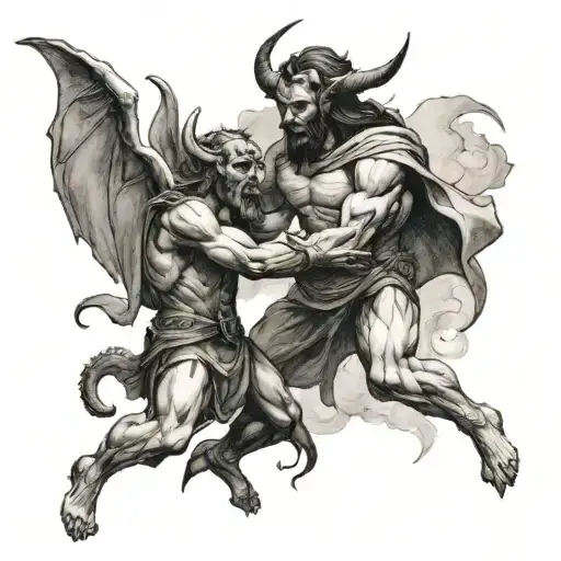oh Jesus and the devil having a fight   tattoo design idea