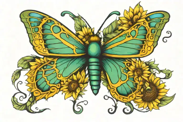 sunflower a caterpillar transforming into a butterfly tattoo design idea