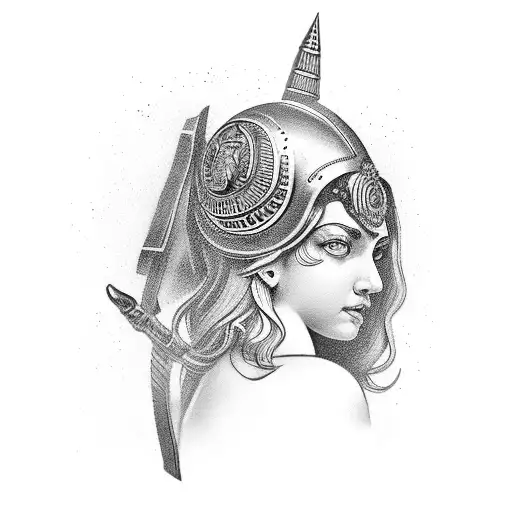 Greek goddess Athena as a modern warrior tattoo design idea