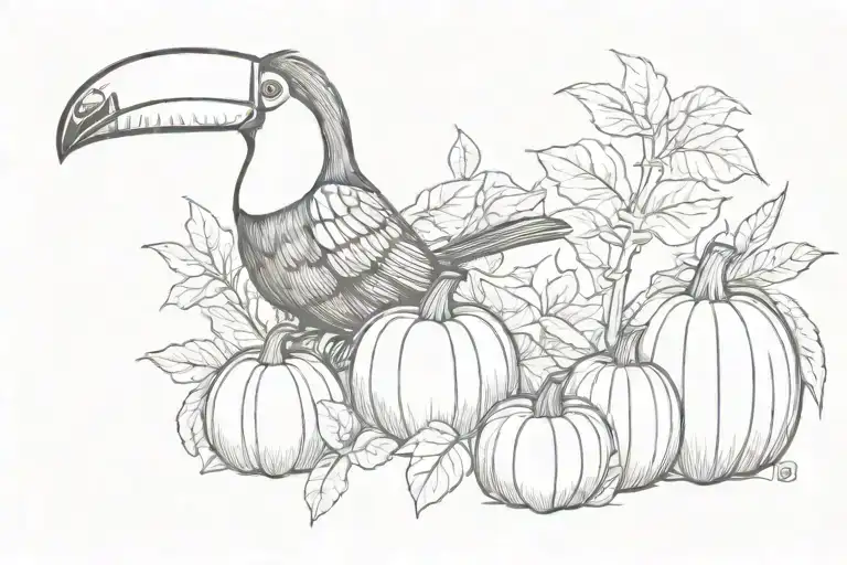 toucan and pumpkin tattoo design idea