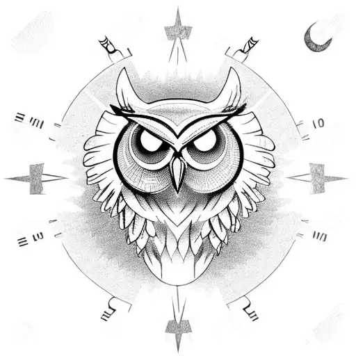 owl skulls compass detailed tattoo design idea