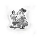 a man kneeling with his back to the camera doing autobody work on a burgandy 1970 chevelle tattoo design idea