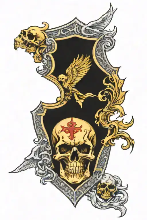 st michael shield with skulls   tattoo design idea