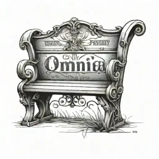 A park bench with the words "IN OMNIA PARATUS" inscribed on it tattoo design idea