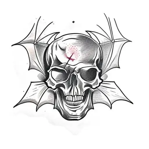 bats flying around a skull tattoo design idea