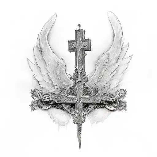 wings and cross tattoo design idea