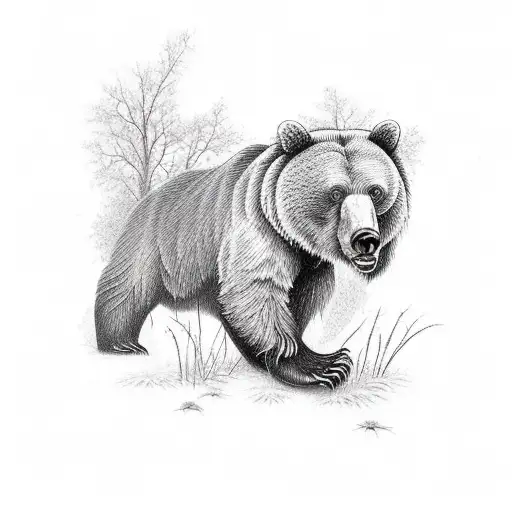 intricate realism nature scene tattoo of a brown bear and a butterfly and two cardinals tattoo design idea