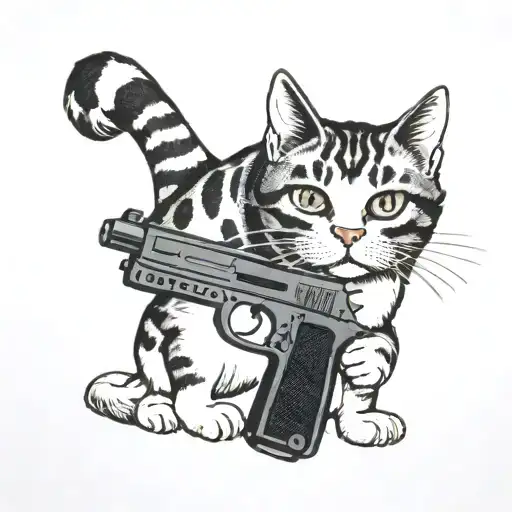 cat with uzi gun  tattoo design idea