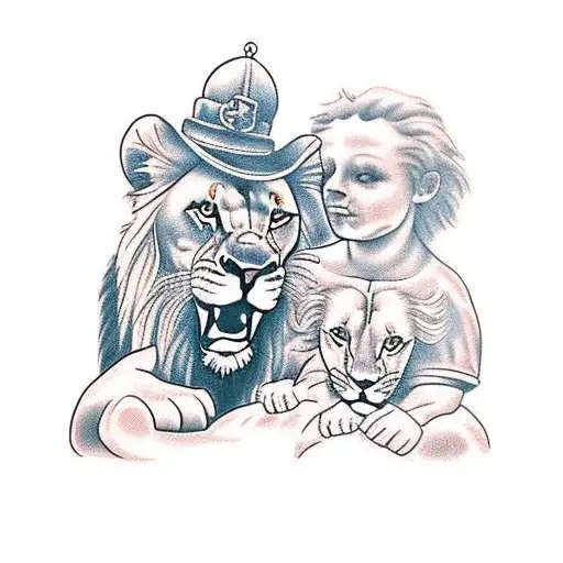 lion with children and camel tattoo design idea