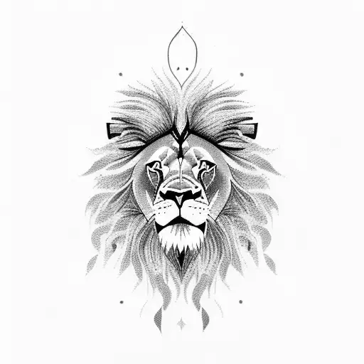 lion with children with camel tattoo design idea
