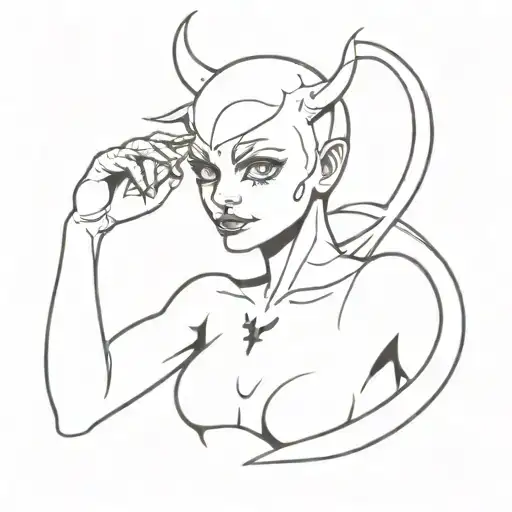 little devil made up as a woman with the sign of cancer tattoo design idea