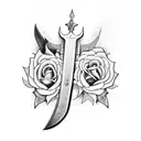 straight sword with little roses tattoo design idea