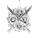 straight sword with little roses tattoo design idea
