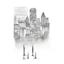 Montreal skyline with musical staffs as the buildings tattoo design idea