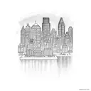 Montreal skyline with musical staffs as the buildings tattoo design idea