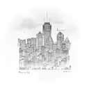 Montreal skyline with musical staffs as the buildings tattoo design idea